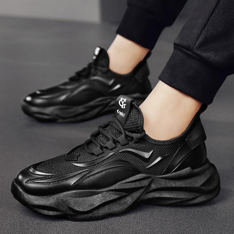 Весенне-осенняя спортивная обувь с летающим плетением, модная повседневная обувь из дышащей сетки, однотонная мужская обувь для бега на толстой подошве со шнуровкой PD20