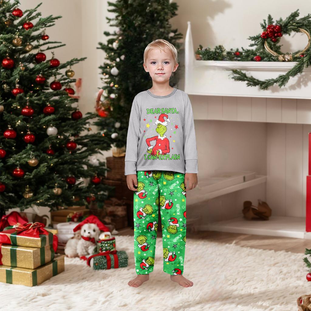 Рождественский принт милый семейный комплект пижамы, домашняя одежда, семейный комплект топ с длинным рукавом и штаны комплект