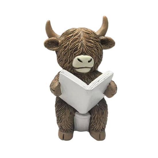 Highland Cow Statue Mini Figurine Realistic Looking Funny Highland Cattle Statue Animal Sculpture Ornament