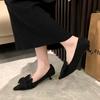 Fine Heel Temperament Single Shoes Women's Shoes Spring New Suede Sweet Pointed Bow Low Heel Light Mouth Women's Shoes Ladyshoes