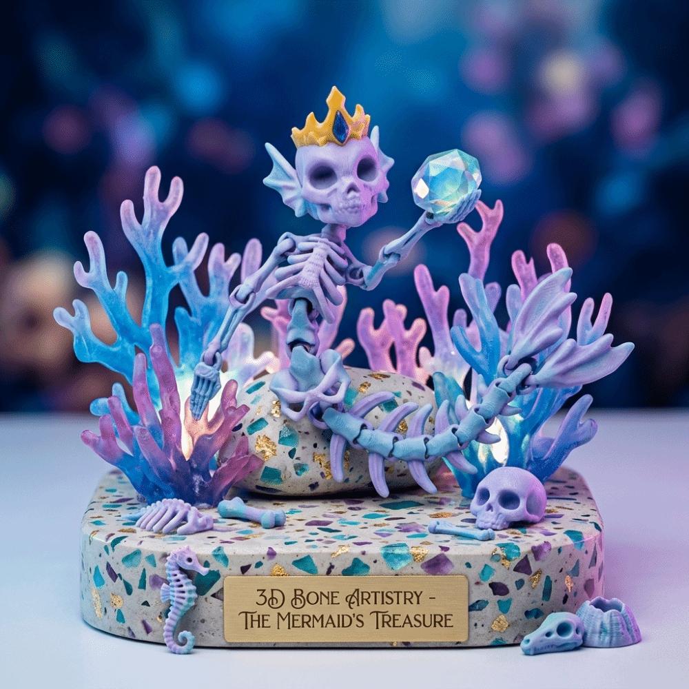 Fine Surface Details 3D Printed Mermaid Skeleton Movable Bone Figure Halloween Decoration