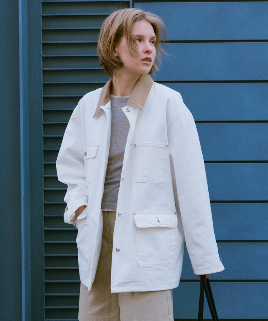 Ostkaka Collar Contrast Work Jacket Ivory
