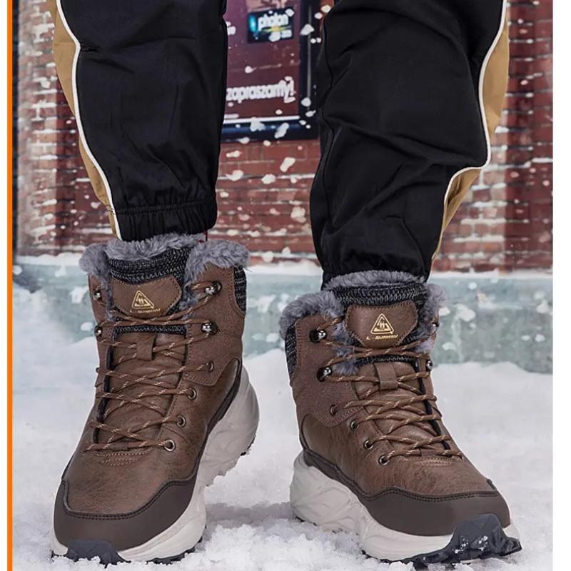Thick Plush Lined Cold Weather Ankle Boots Women Off White Patchwork Leather Anti Slip Rugged Outsole Winter Warm Walking Shoes