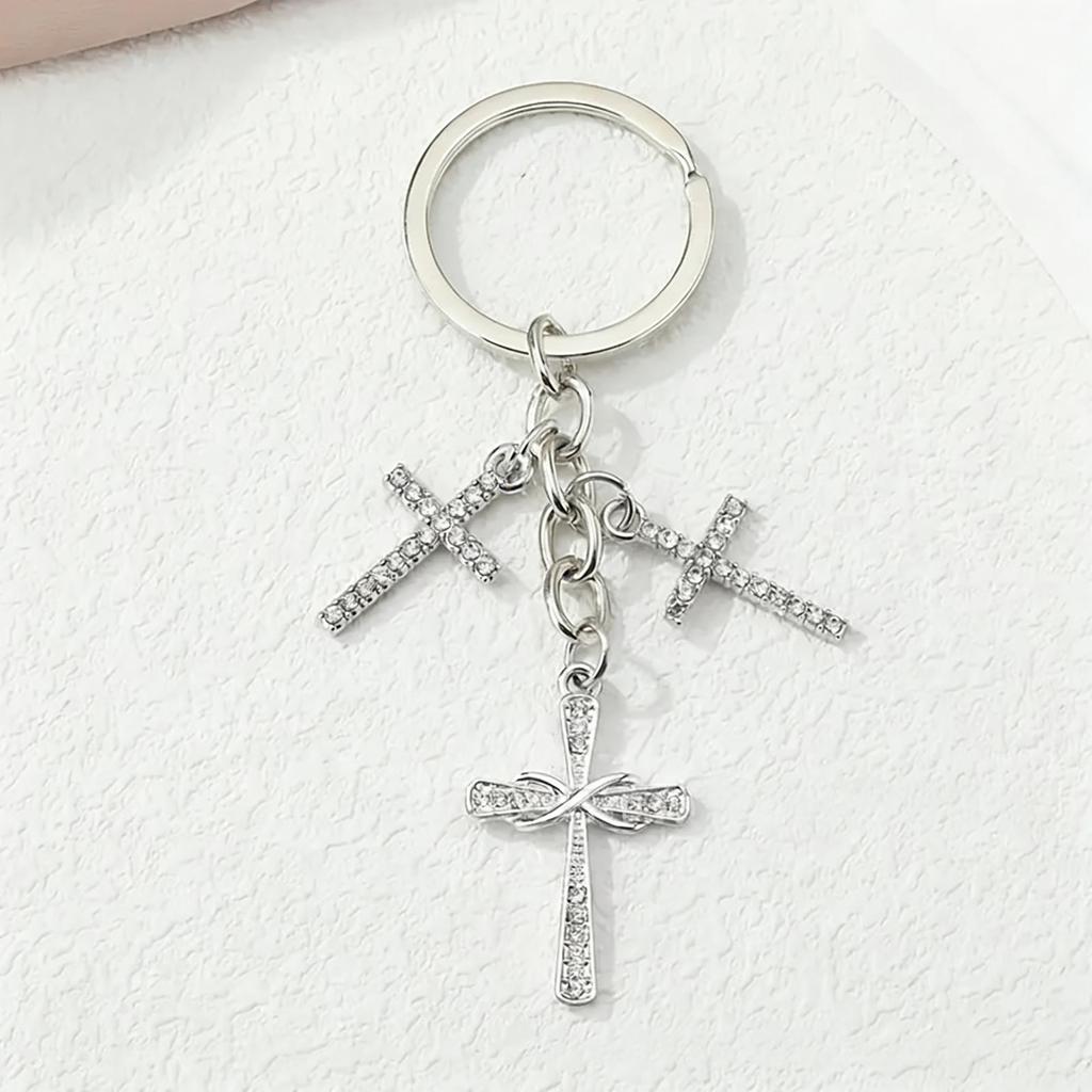 Exquisite Rhinestones Embellished Metal Crucifix Key Holder for Keys Backpacks and Decorative Accessory Keyring Charm