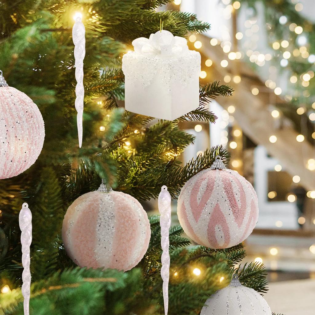 18PCS Ins Pink Boutique Foam Christmas Ball Tree Top Star Set Christmas Decoration Atmosphere Jewelry Christmas Tree Pendant