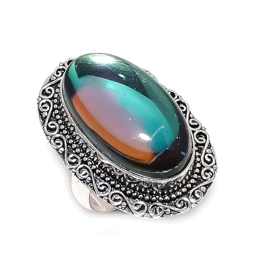 Ювелирное кольцо из серебра 925 пробы с натуральным мистическим радужным топазом, размер 9 F5A24