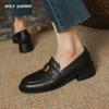 Женские туфли-лоферы из натуральной кожи на толстом каблуке, черные, новинка весны 2024 года, модная женская обувь на платформе с круглым носком и пряжкой