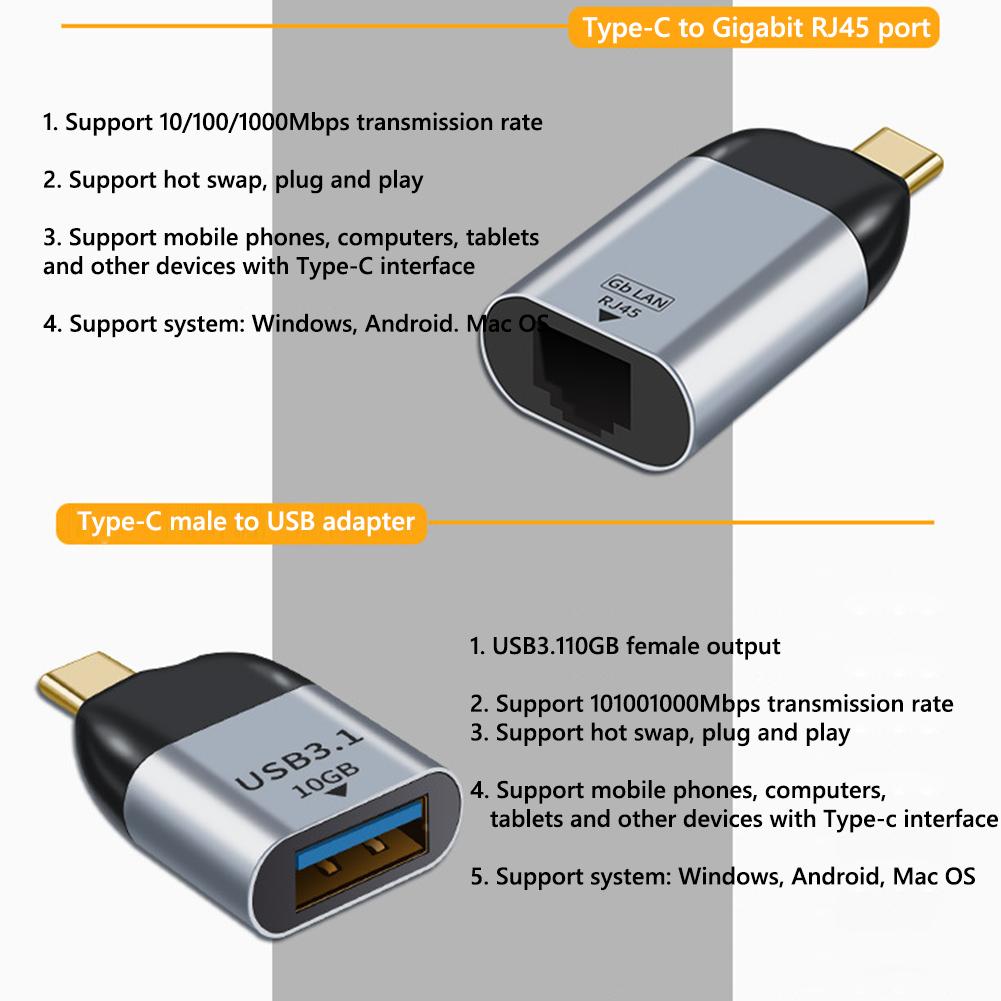 Адаптер Type C к HDMI-совместимому/USB 3.1/DP/VGA/Mini DP/RJ45 Видеоконвертер Проекционный адаптер 8k 60 Гц USB C «папа-мама»