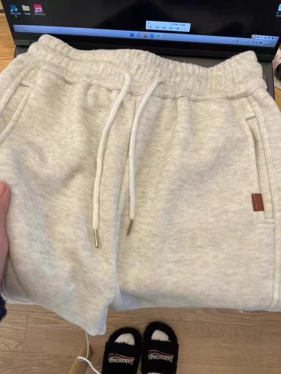 Спортивные брюки-шаровары из китайского хлопка — женские, с высокой талией, бархатом, свободными и утолщенными манжетами.