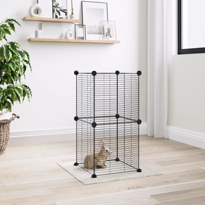 3114034 vidaXL Pet Cage 8 Panels Black 35x35 Cm Steel
