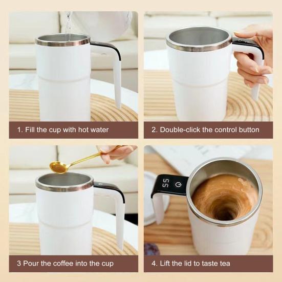 Automatic Stirring Coffee Mug with Lid Electric Self-Mixing Cup 380ml Portable Protein Powder Shaker for Office Car Home Gym