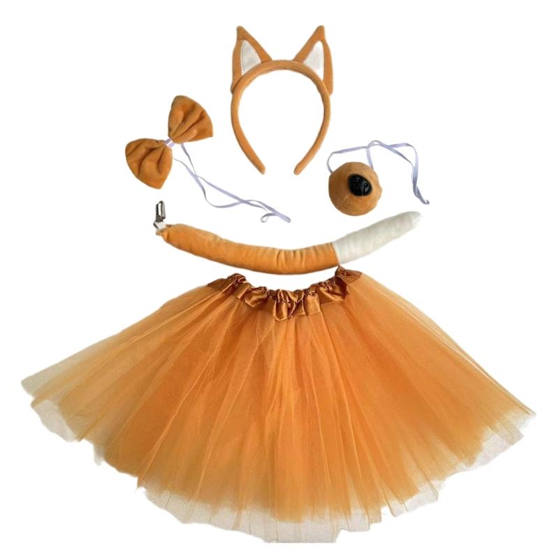 Sheepdog Costume Set Dog Ears Headband Bowtie Tail Nose Tutu Skirt for Kids Halloween Costume Cosplay Party