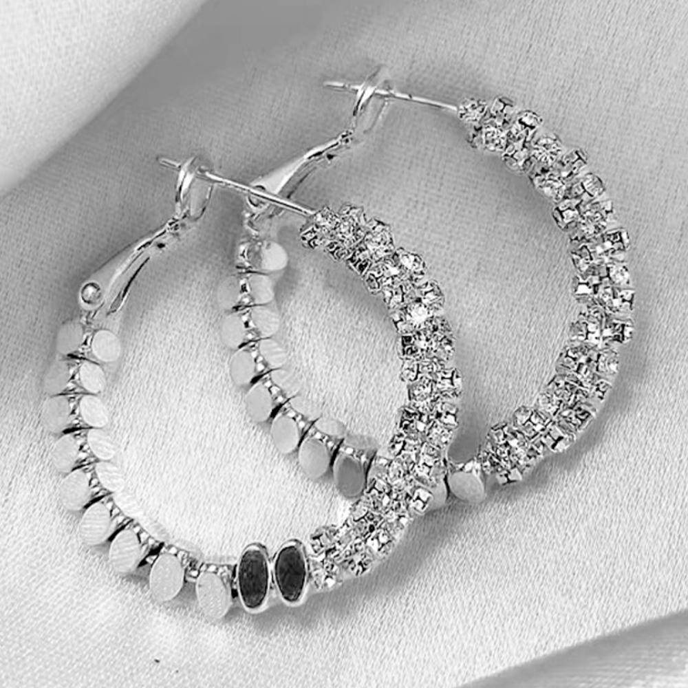 Серьги-кольца с битыми кристаллами – 2 цвета, из Кореи