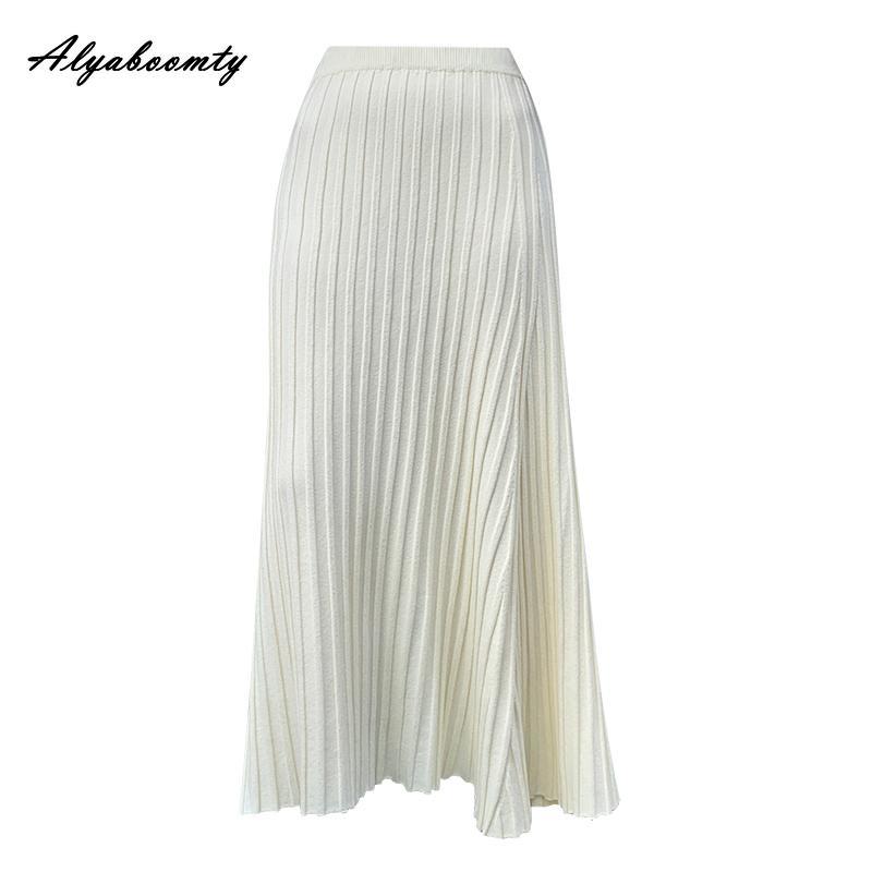 Korean Fashion Autumn Winter Women Long Skirt High Waist Black Beige Gray Brown Knitting Skirt Thick Warm Knitted All-Match Skirt