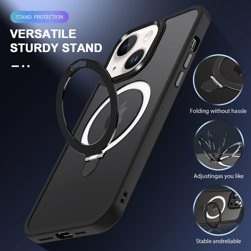 For iPhone 15 Plus Case Compatible with MagSafe PC+TPU Ring Kickstand Phone Cover