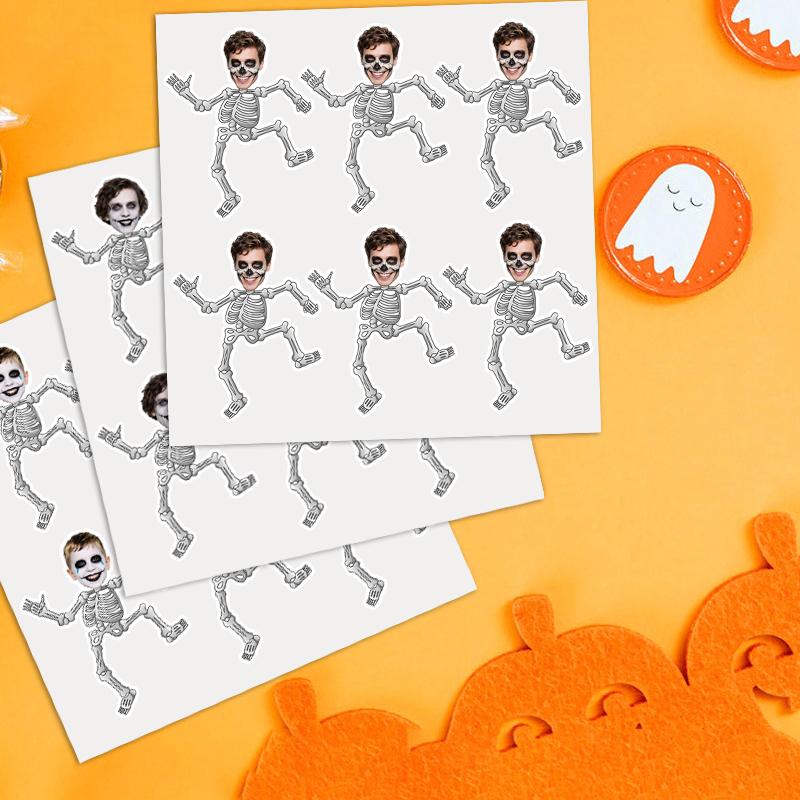 20 шт. Наклейка с черепом на заказ, Персонализированная наклейка с скелетом, Смешная этикетка, Бумажные наклейки с пользовательским лицом, Принадлежность для Хэллоуин-вечеринки