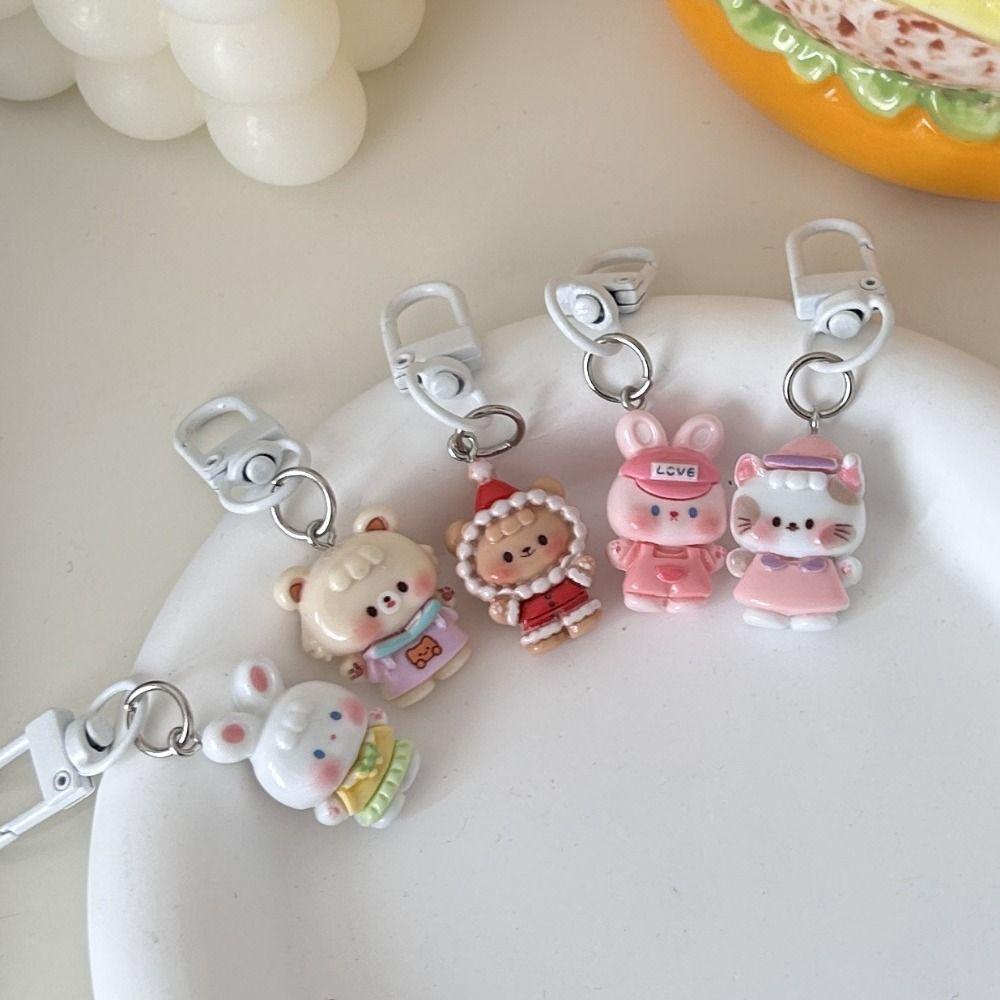 Resin Rabbit Doll Key Chain Animal Bear Bag Pendant Funny Cat Key Ring  Backpack Decoration