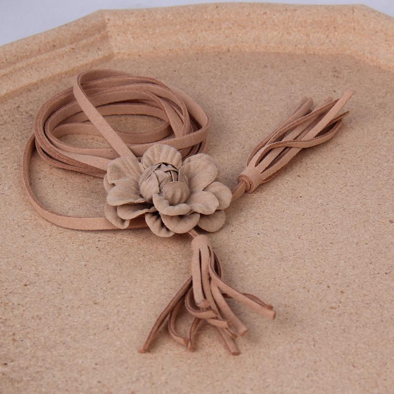 Этнический стиль Простой тонкий ремень Женский летний с пальто Цветочная отделка Поясная веревка Женский замшевый ремень с бахромой Поясная веревка