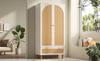 Wardrobe Cabinet with 2 Doors & Rattan, Country Style White, Drawer, Height-Adjustable Shelves & Clothes Rail, Anti-Tip Device, 180x85x52 cm (H/W/D)