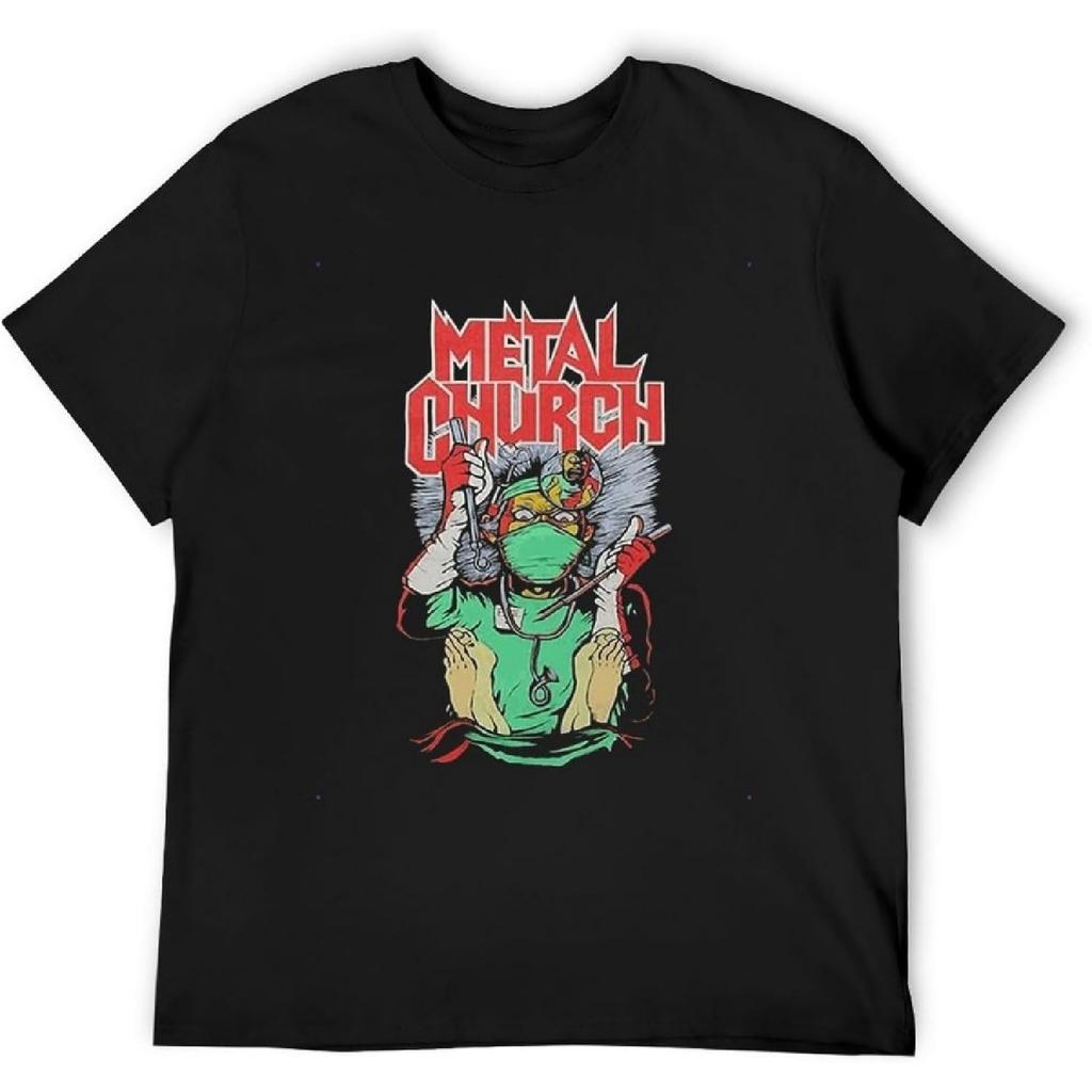 MOMOAER Men's Metal Church Fake Healer T-Shirts Black