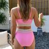 Купальники женские с открытой спиной, разделенный комплект бикини, трусики с высокой талией, сплошной цвет