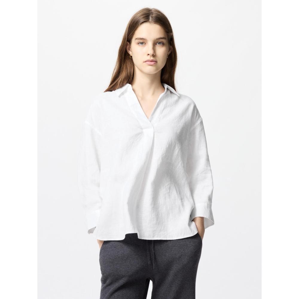 Uniqlo Рубашка из льна премиум-класса с воротником-стойкой, часть 7 
