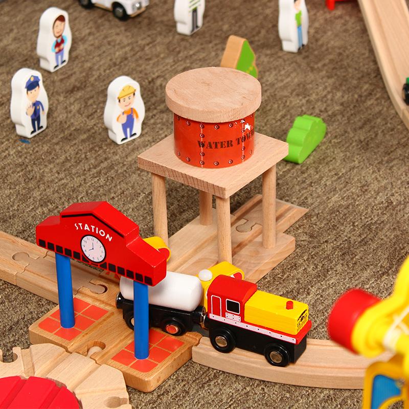 Wooden Track Collection Big Scene Crane Cargo Transport Assembly Accessories Kids Toys Compatible Wooden Over Three Years Old