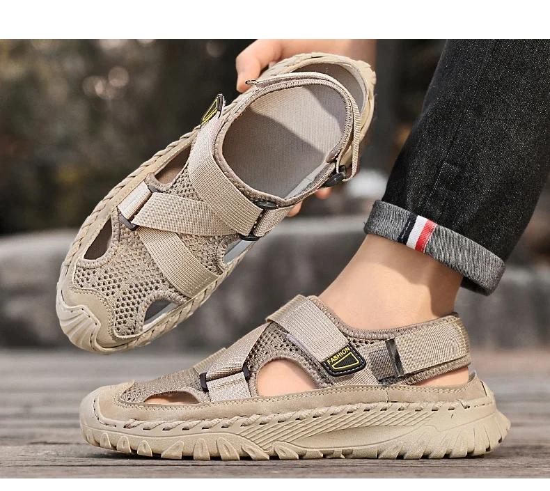 Летние мужские сандалии 2025 года, мужская повседневная обувь из натуральной кожи, мужская кожаная обувь для улицы