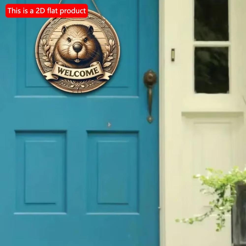 1 шт. 2d плоский деревенский стиль приветственный круглый деревянный знак - 20 см, животная тематика, подходит для домашнего зала, сада, бара, кафе, двери, украшения забора, подарка