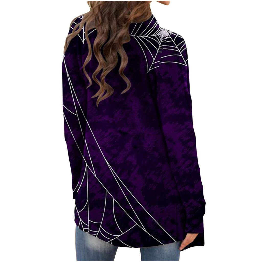 Женская модная повседневная куртка-кардиган средней длины с длинным рукавом и принтом на Хэллоуин