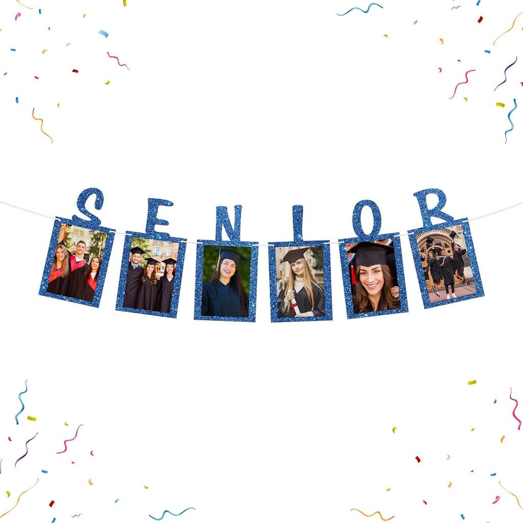 Senior Photo Banner Congrats Grad Paper Photo Frame High School College Graduation Bunting Decorations Congrats Senior Picture Banner Gold Glitter