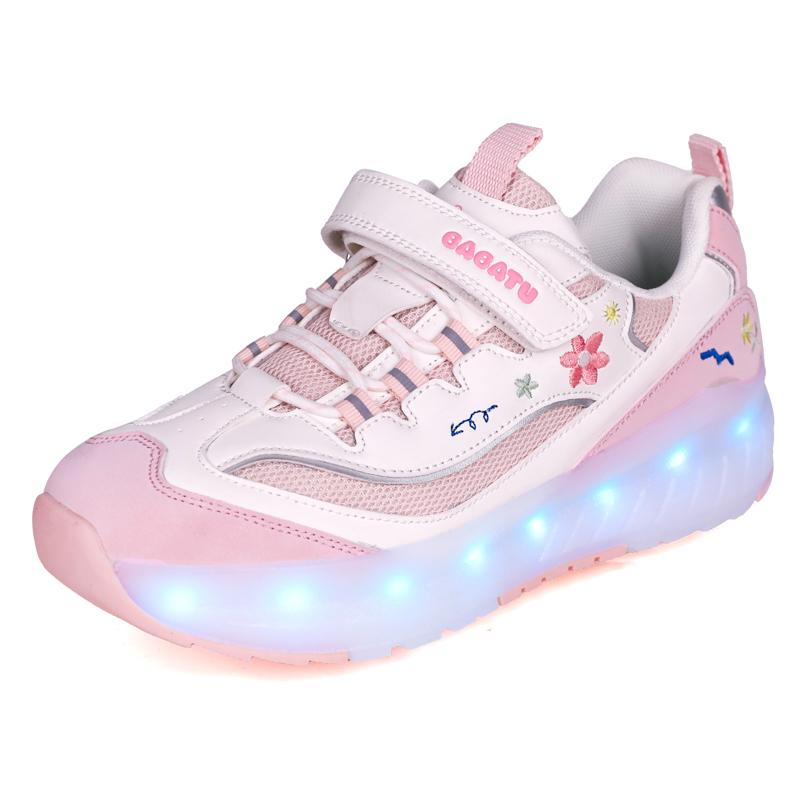 Детские четырехколесные съемные плоские спортивные туфли перезаряжаемые светодиодные светящиеся спортивные туфли четырехколесные роликовые коньки