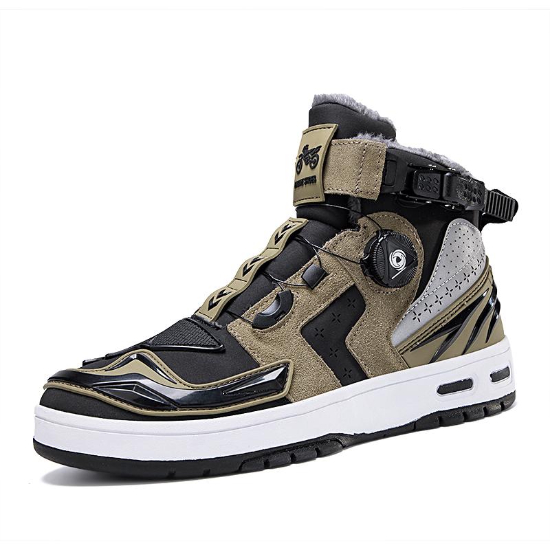 Осенне-зимние бархатные мотоциклетные ботинки унисекс плюс, большие размеры с вращающимися пуговицами, кожаные противоскользящие ботинки из дезокси-кожи, кроссовки для мужчин