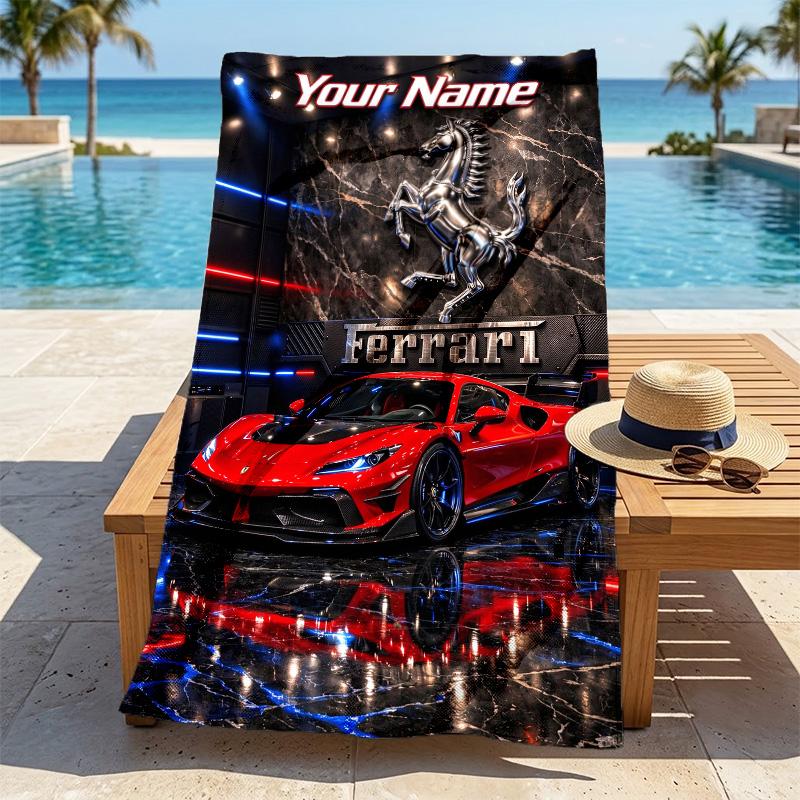 Custom Name Ferrari Stylish Digital Printing Beach Towel Quick‑Drying Absorbent Blanket for Beach Pool Gym Travel