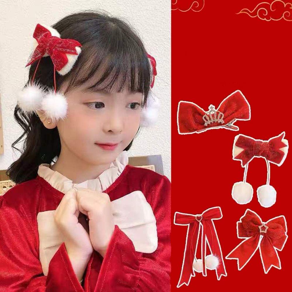 Headwear Pompoms Hanfu Headdress Bow Hairpin Hair Accessories Baby Wig Barrette Children Hair Clip