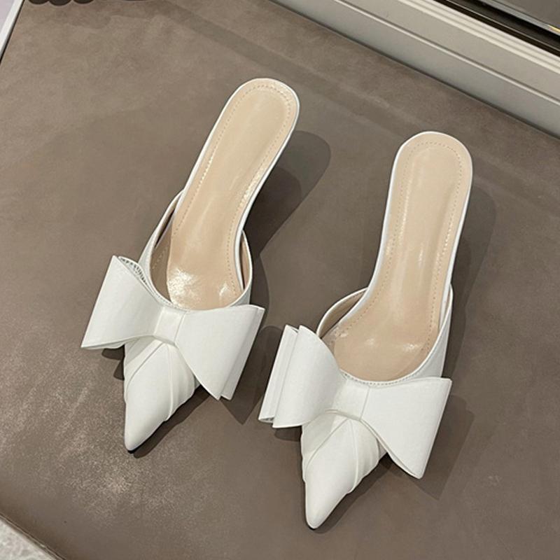 Liyke Новые модные розовые туфли-лодочки со стразами и бабочкой, женские туфли-лодочки, тапочки, сандалии с острым носком, на низком тонком каблуке, женские туфли-мюли