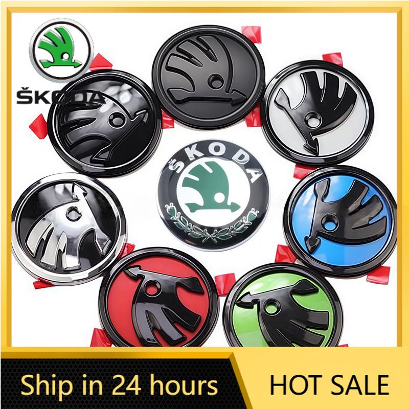 BAUC3 2026 Hot For SKODA 1pcs 80mm 90mm ABS Car Emblem Badge Hood Front Rear Trunk Logo For Skoda Fabia 1 2 Octavia a7 RS Superb Rapid