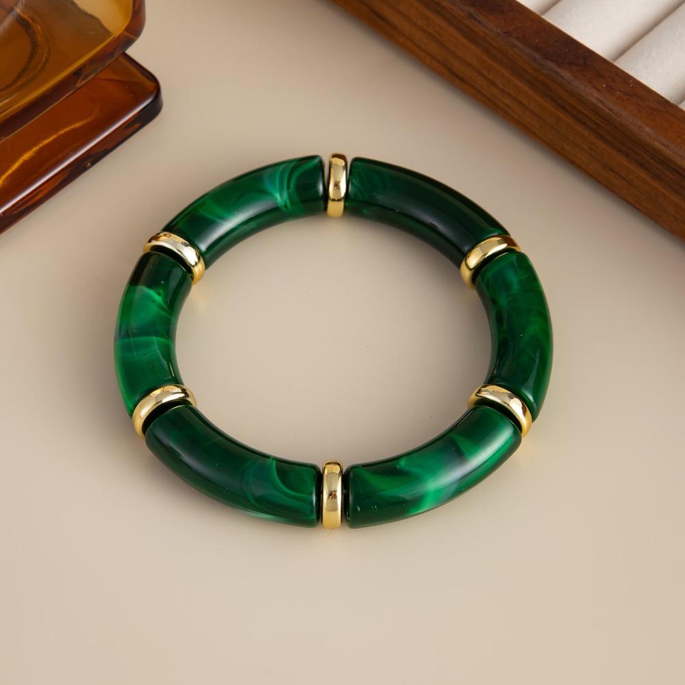 Splicing Bamboo Acrylic Bracelets Leopard Print Geometric Bracelets Curved Tube Bangle Lady Gifts