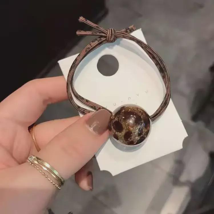 Корейская акриловая веревка для волос с леопардовым принтом из ледяной трещины: Двухрядная повязка на голову и браслет