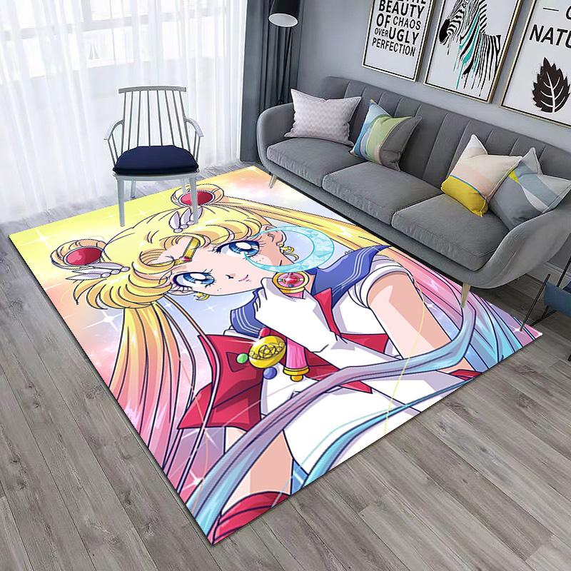 Cute cartoon theme Sailor Moon Tsukino Usagi cartoon rug Multifunctional household anti-slip decorative door mat, outdoor floor mat, and carpet Y7