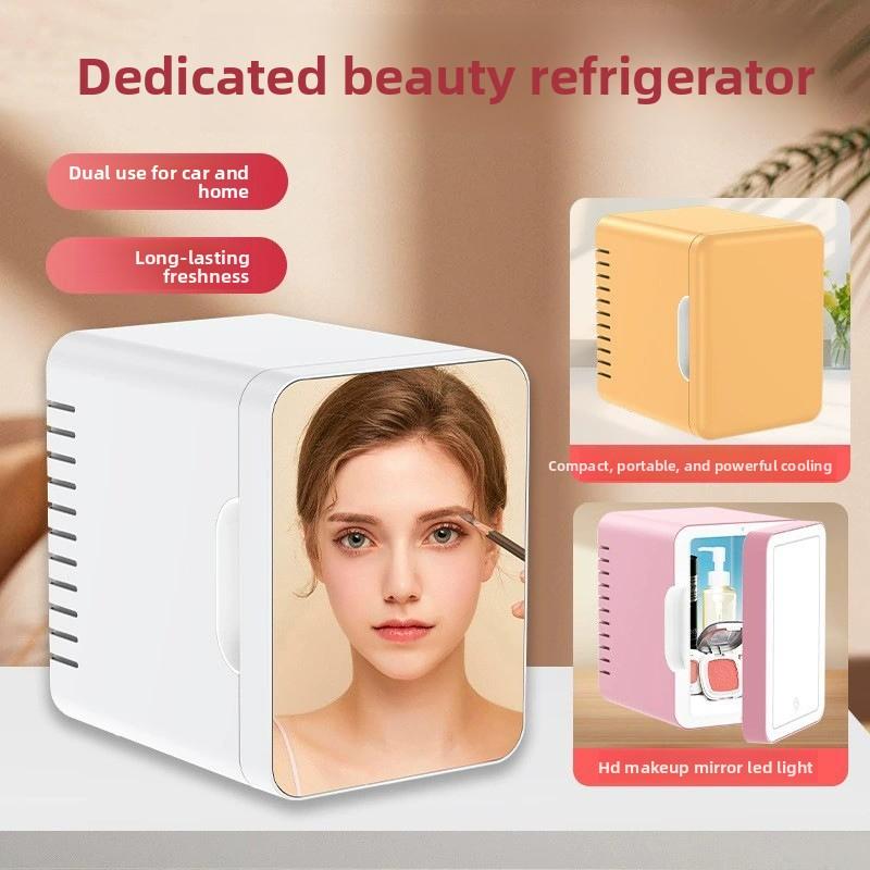 Mini refrigerador de maquillaje de 5L con espejo, nevera portátil para cosméticos y cuidado de piel