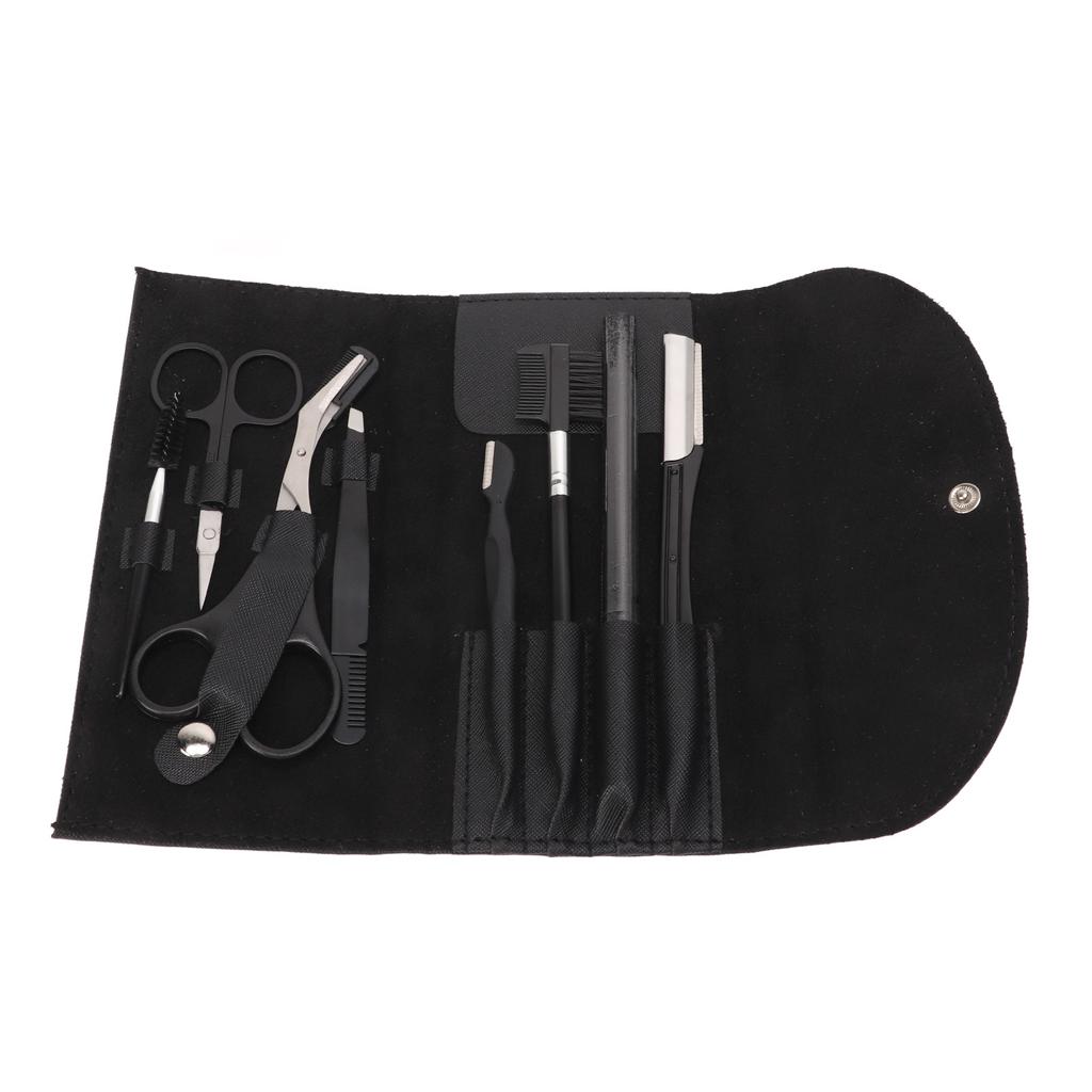 Набор для ухода за бровями из 8 предметов, черный, нержавеющая сталь, набор для стрижки бровей, косметические инструменты с