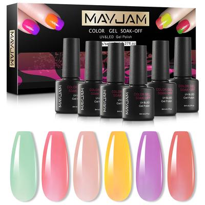MAYJAM 6 шт./компл., 8 мл, набор лаков для ногтей, серия желе, гель для дизайна ногтей, стойкий отмачиваемый лак-гель, женская мода, украшение для дизайна ногтей, УФ-гель-лак