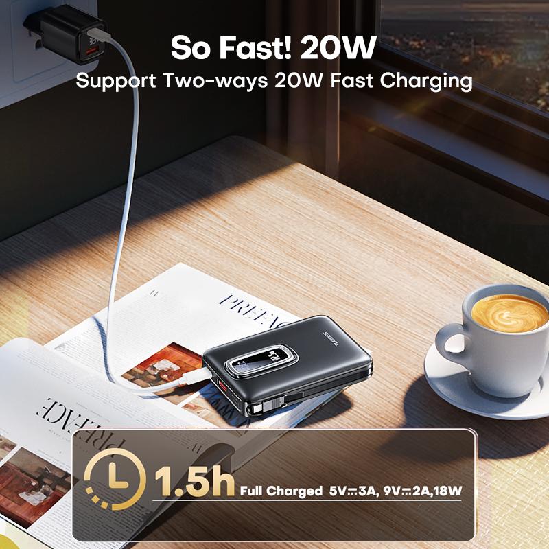 TUODES Магнитный повербанк 22,5 Вт 10000 мАч Беспроводная быстрая зарядка 15 Вт Складная подставка Внешний аккумулятор для iPhone 16 15 Для Magsafe