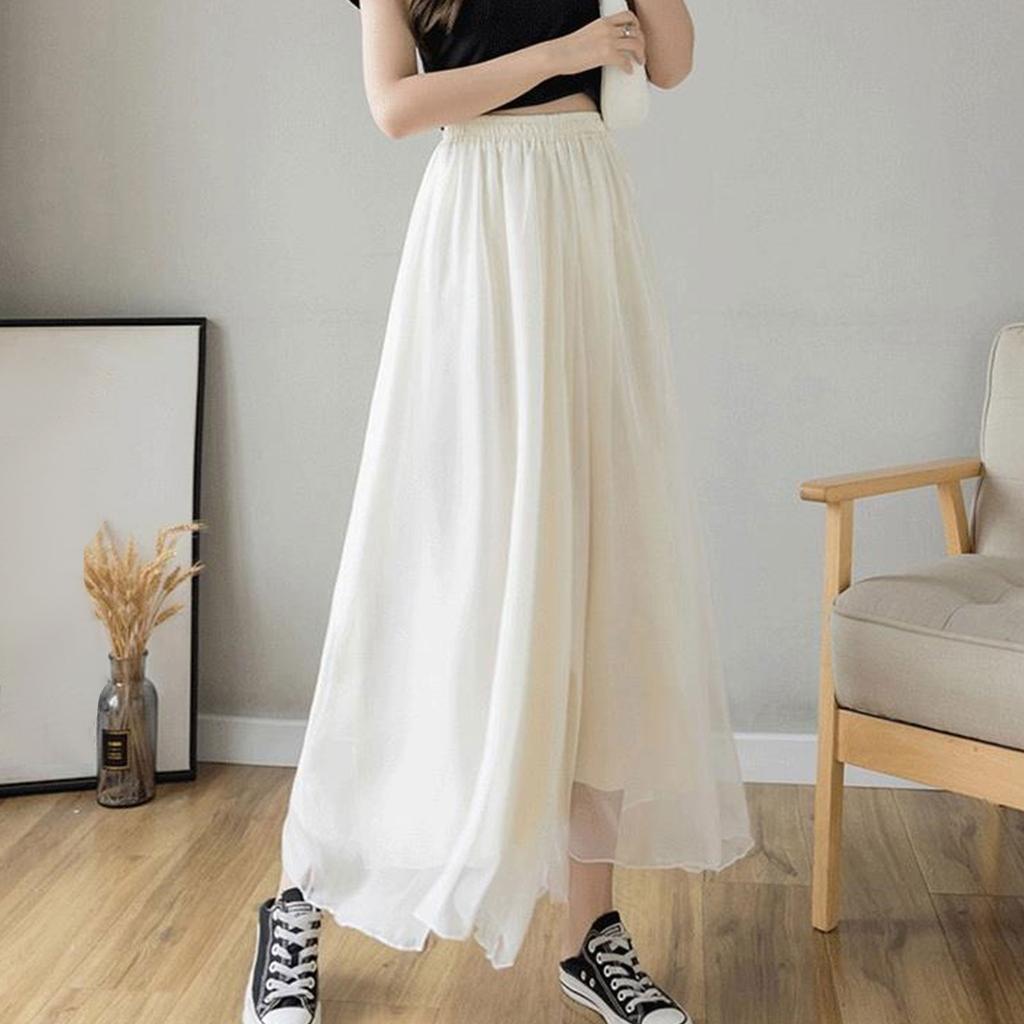 Женские шифоновые широкие брюки, темпераментные широкие брюки-юбка на шелковистой шифоновой подкладке