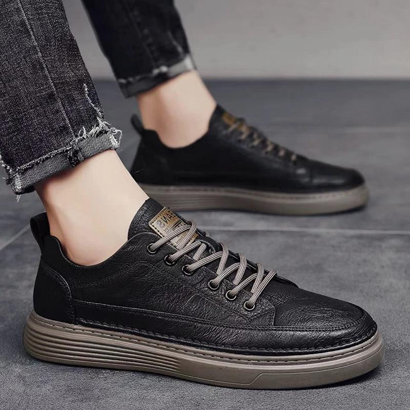 Spring Men's Shoes 2024 New Men's Sports and Leisure British Black Leather Shoes Work Versatile Dress Business Trendy Shoes