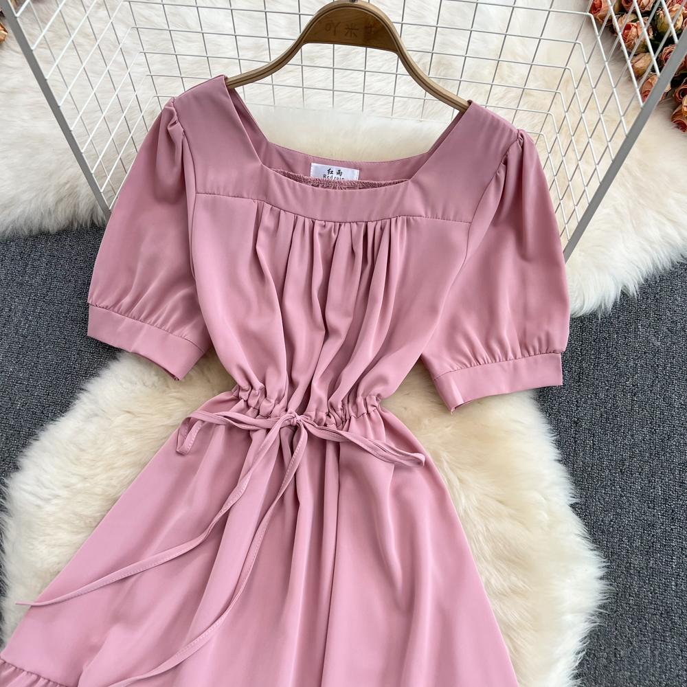 RUGOD 2022 летнее корейское платье с квадратным вырезом на талии, тонкое платье с пышными рукавами и колокольчиком, маленькое платье с галстуком