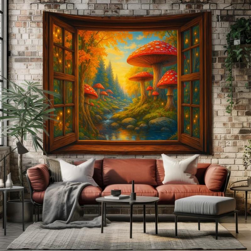 Mushroom Alien Forest Tapestry psychedelic Fantasy Aesthetics Wall Hanging Bedroom Room Home Decoration