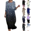 Women's Fashionable Printed Round Neck Seven Quarter Sleeve Loose Dress