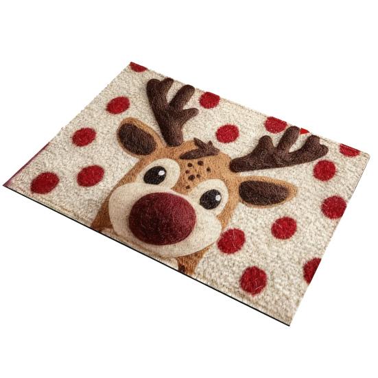 Коврик на пол из искусственного меха, мультяшный рисунок оленя и собаки, рождественская тематика, нескользящий коврик, декор для гостиной, спальни, кухни